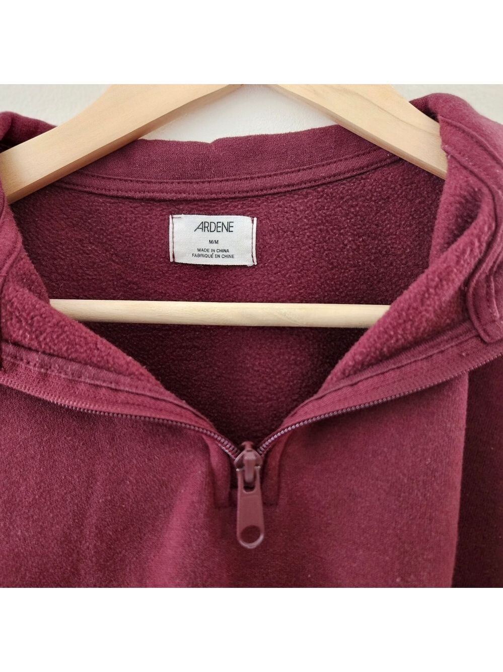 Ardene Cropped Quarter Zip Sweatshirt Burgundy Wine Crop Pullover Size M - Picture 4 of 4